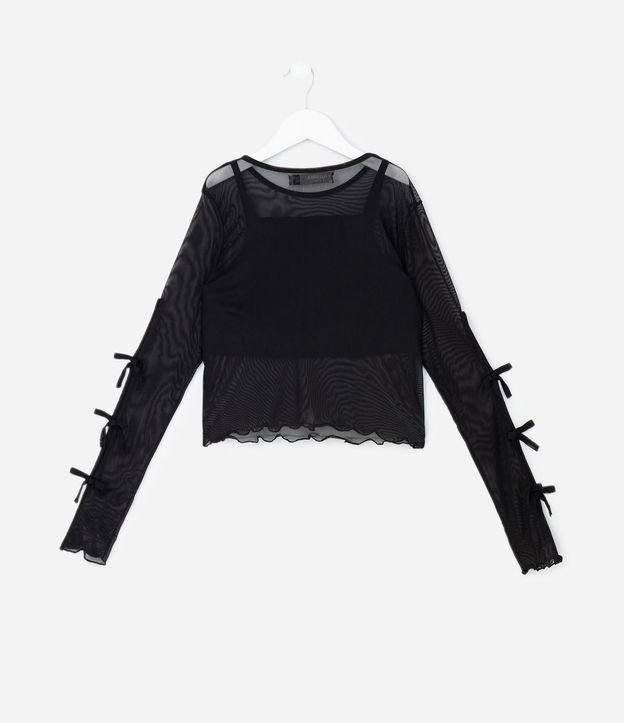 Blusa Infantil Baby Look con Moñitas en las Mangas y Top Interno – Talle 5 a 14 años 3