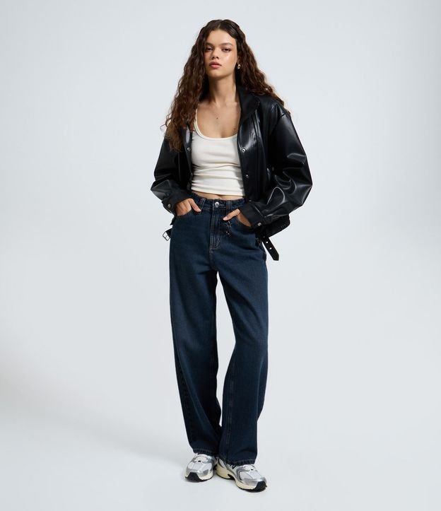 Pantalón Baggy en Jeans con Cintura Mediana y Colgante Desmontable