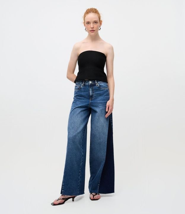 Pantalón Wide Leg en Jeans con Recorte Lateral y Cintura Mediana 1