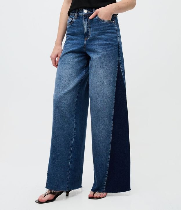 Pantalón Wide Leg en Jeans con Recorte Lateral y Cintura Mediana 3