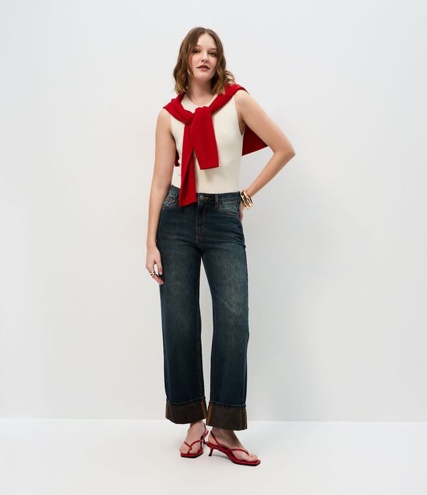 Pantalón de Jean Recto Comfort con Cintura Alta y Ruedo Plegado 1