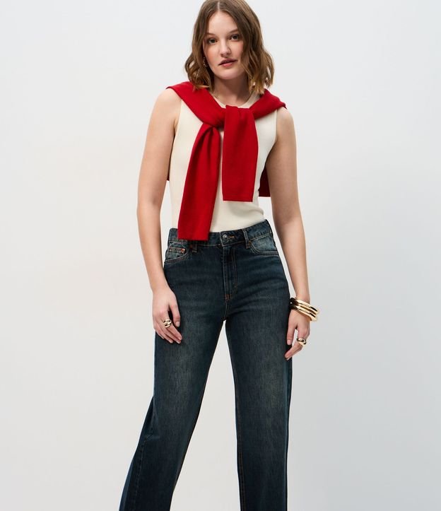 Pantalón de Jean Recto Comfort con Cintura Alta y Ruedo Plegado 2