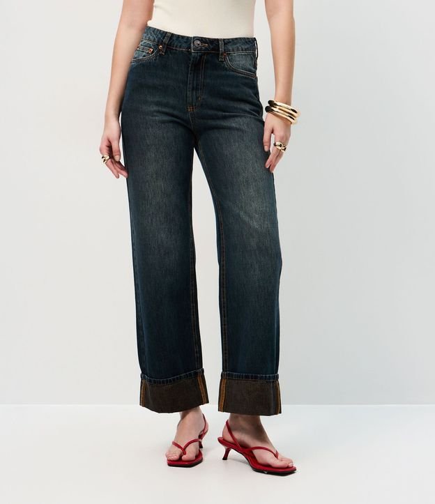 Pantalón de Jean Recto Comfort con Cintura Alta y Ruedo Plegado 3