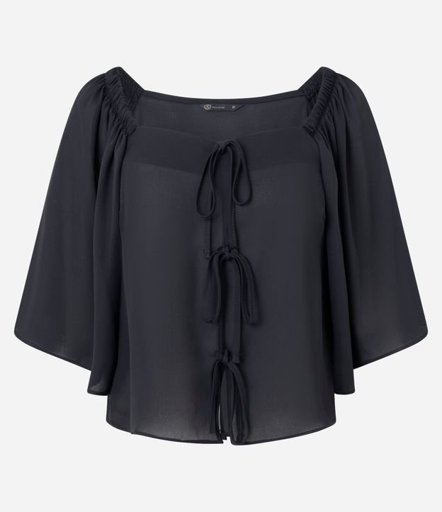 Blusa Manga Corta en Crepé con Lazo