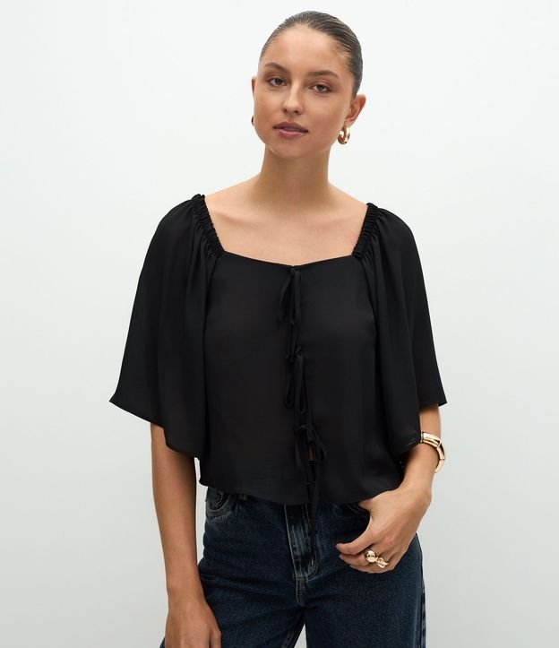 Blusa Manga Corta en Crepé con Lazo