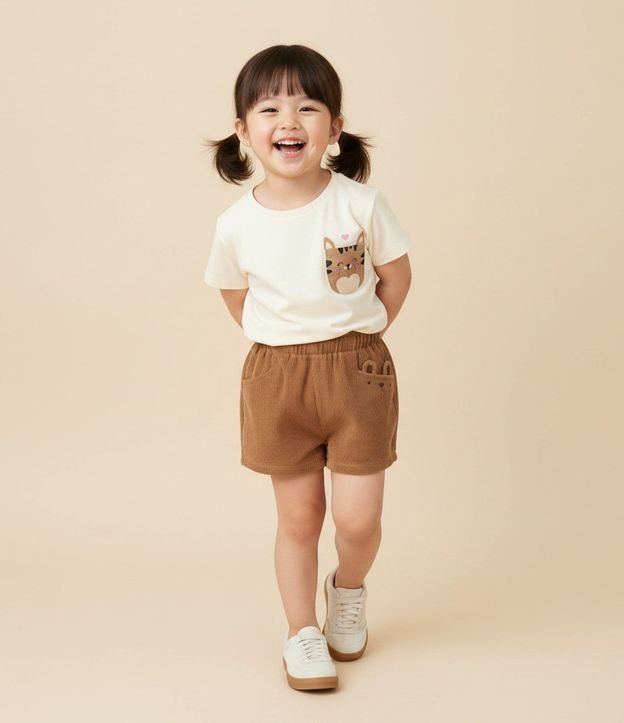 Remera Infantil Slim con Pequeño Bolsillo de Gatito – Talle 1 a 5/6 años