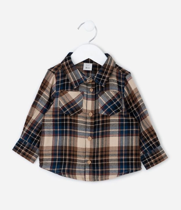 Camisa Infantil en Franela de Cuadros con Pequeño Bolsillo – Talle 0 a 18 Meses 2
