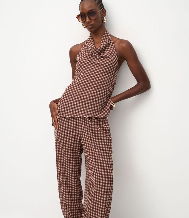 Pantalón Aladino en Chiffon con Estampa Escocesa 2
