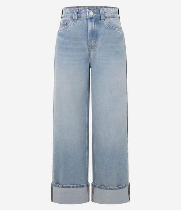 Pantalón Wide en Jeans con Bajo Plegado y Cintura Alta 2