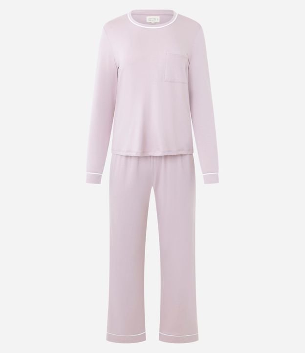 Pijama Largo en Viscolycra con Detalle Piping y Bolsillo 5