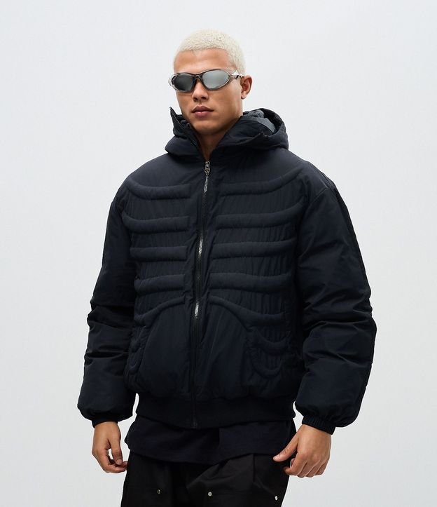 Campera Puffer con Textura de Esqueleto