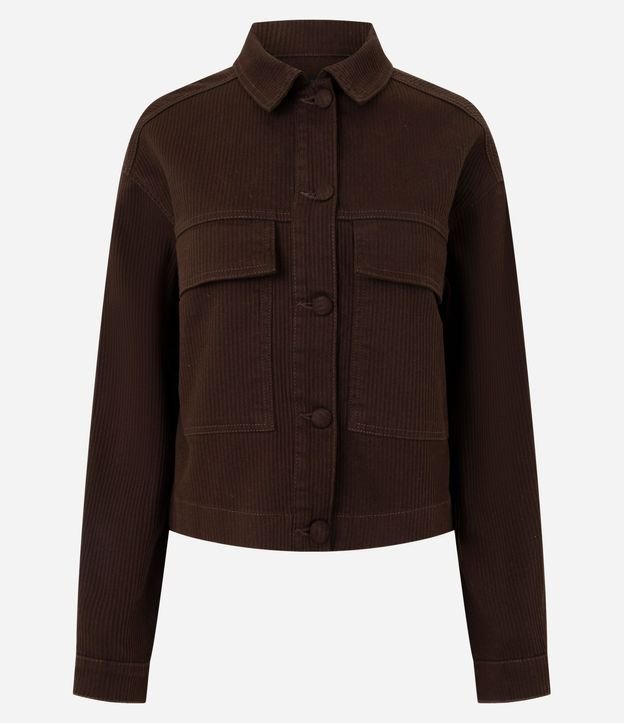 Campera en Sarga Acanalada con Cuello Padre y Bolsillos Delanteros 5