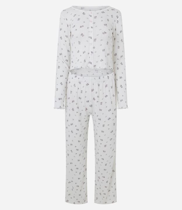Pijama Largo en Punto con Estampado de Flores 5