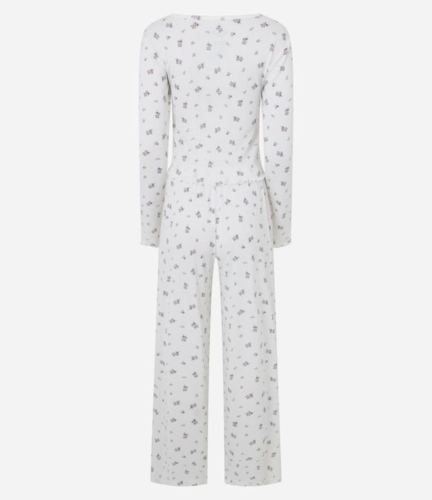 Pijama Largo en Punto con Estampado de Flores 8