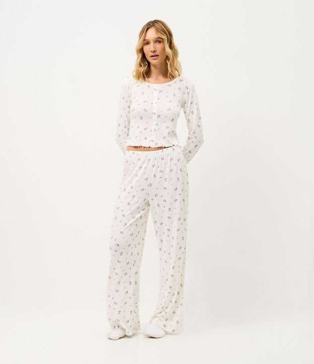 Pijama Largo en Punto con Estampado de Flores 2