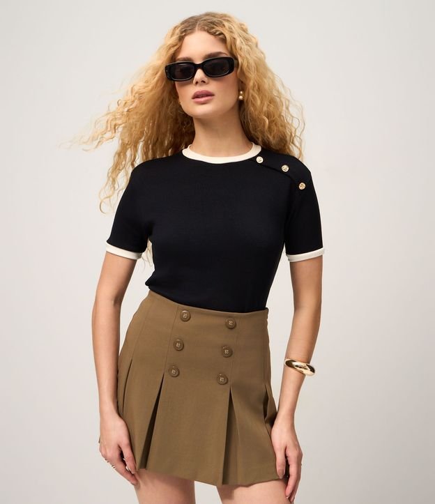 Blusa Manga Corta en Rib con Botones en el Hombro