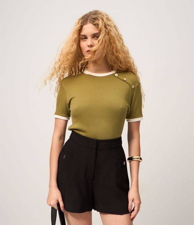 Blusa Manga Corta en Rib con Botones en el Hombro
