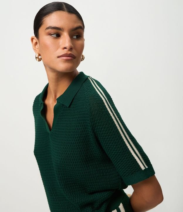 Blusa Polo en Punto con Manga Corta y Detalle de Rayas 5