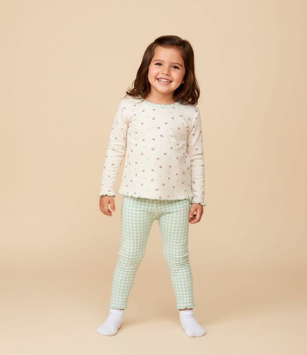 Pijama Infantil con Blusa Floral y Pantalón de Cuadros – Talle 1 a 6 años