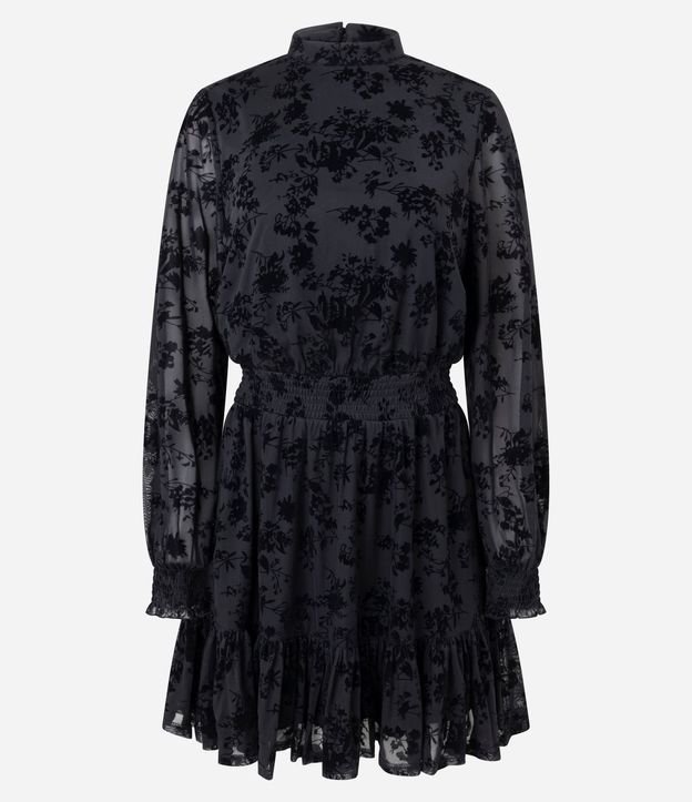 Vestido Corto en Tule Floral Flocado