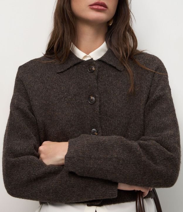 Cardigan Corto en Punto con Cuello Polo 4