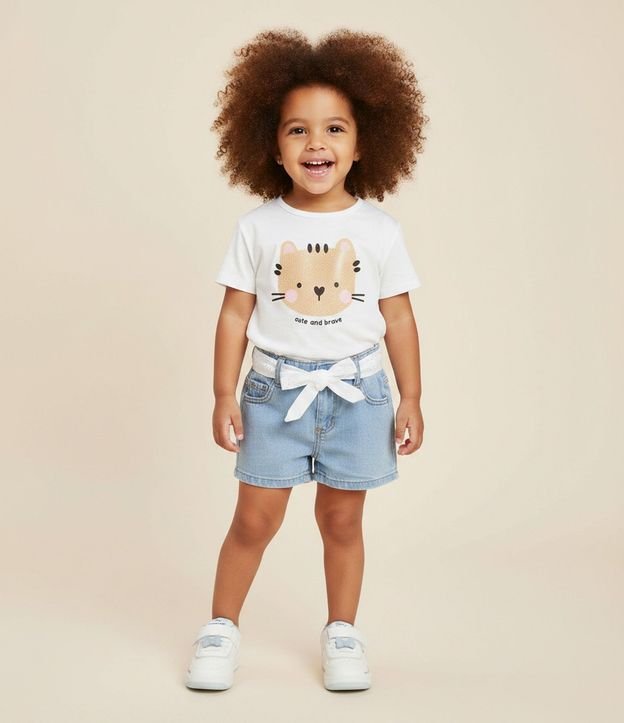 Remera Infantil con Estampado Gato Purpurina - Talle 1 A 6 años