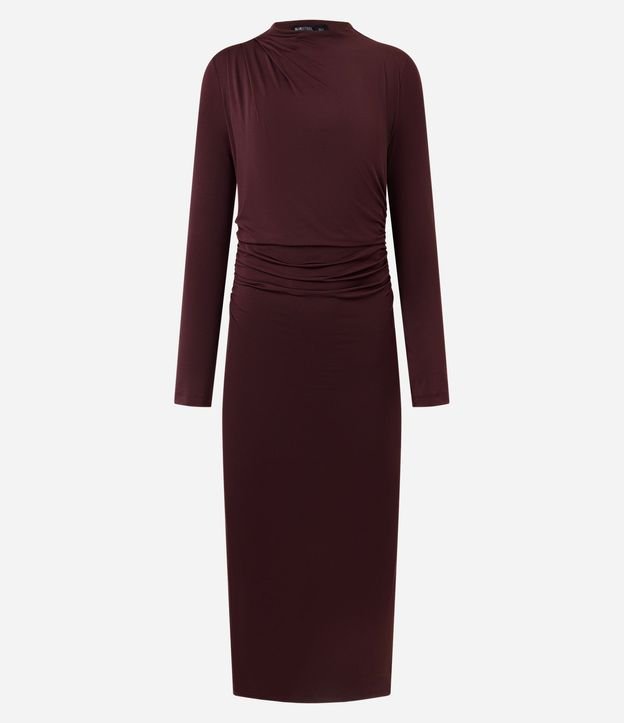 Vestido Midi Manga Larga con Pliegues en el Hombro 6