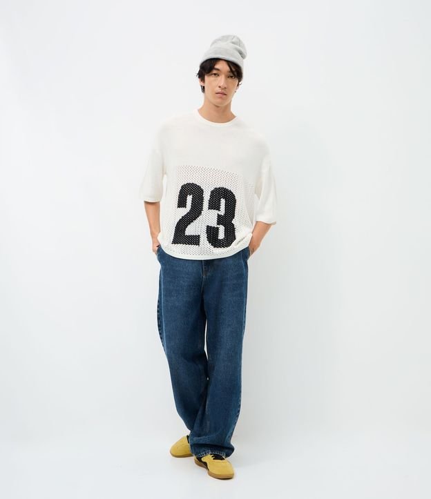 Remera Oversized Manga Corta en Jacquard Deportiva Nº 23 3