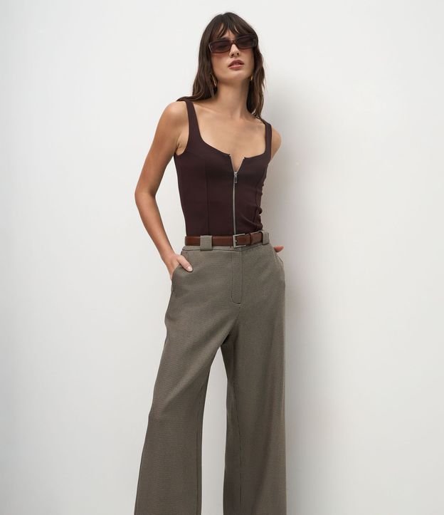 Pantalón Recto Sastrer con Estampa de Pied de Poule 2
