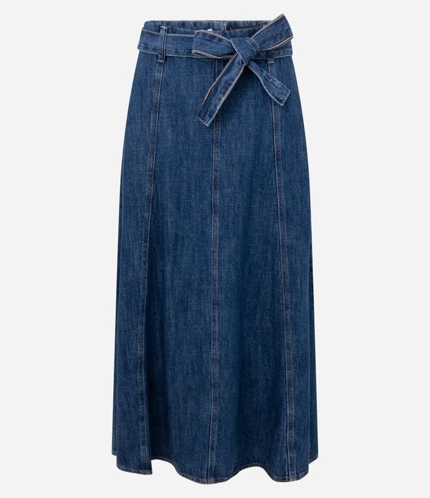 Pollera Evasê en Jeans con Cinturón y Recortes Longos 5