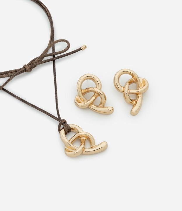 Conjunto de Collar Cordón y Caravanas con Colgante de Nudo