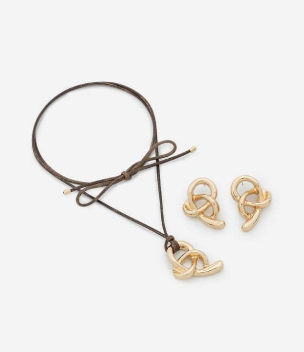 Conjunto de Collar Cordón y Caravanas con Colgante de Nudo 2