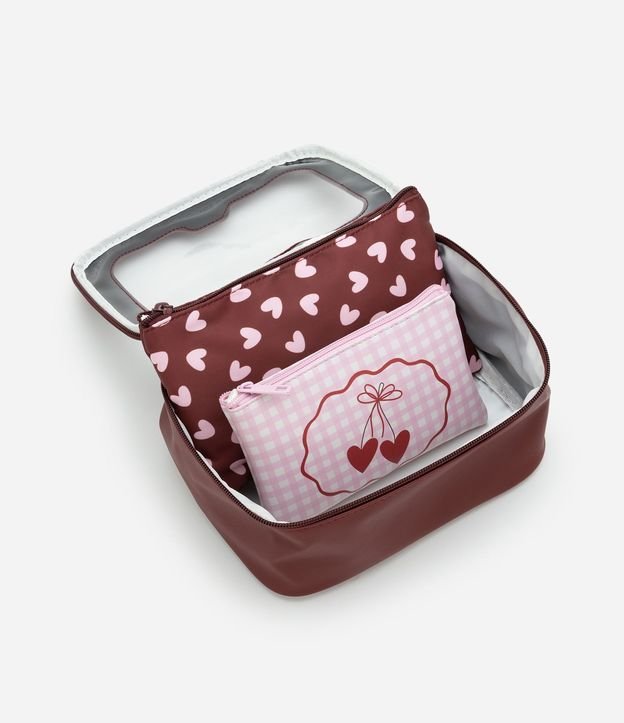 Kit 03 Neceseres con Estampa de Corazones