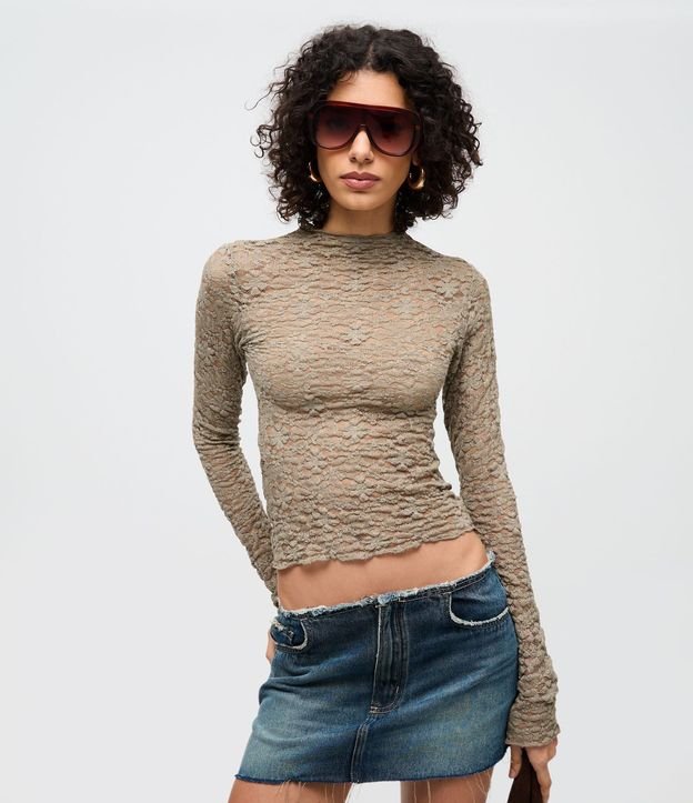 Blusa Manga Larga en Encaje Texturizada