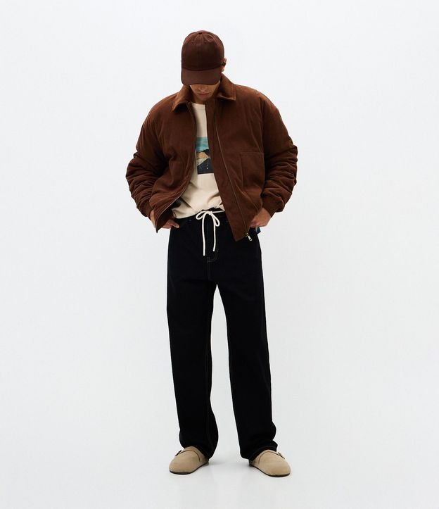 Campera Masculina Bomber de Terciopelo con Cuello Polo 2