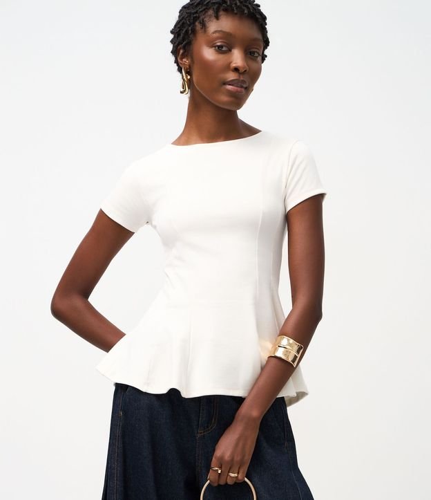 Blusa Peplum en Punto Roma con Mangas Cortas