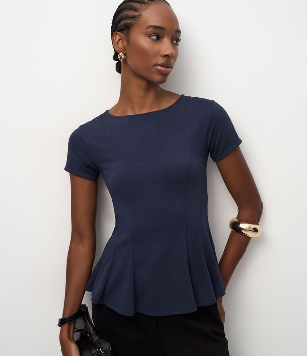 Blusa Peplum en Punto Roma con Mangas Cortas