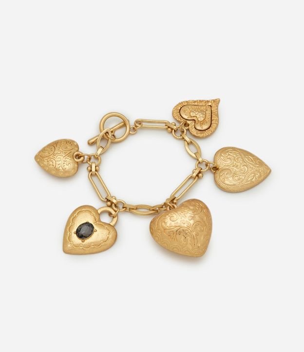 Pulsera Charm  con Eslabones y Colgantes de Corazón