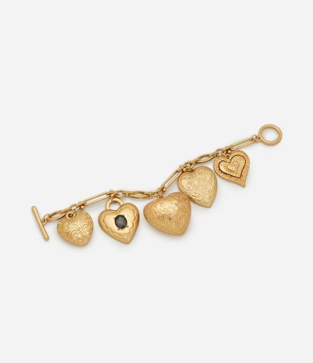 Pulsera Charm  con Eslabones y Colgantes de Corazón 2