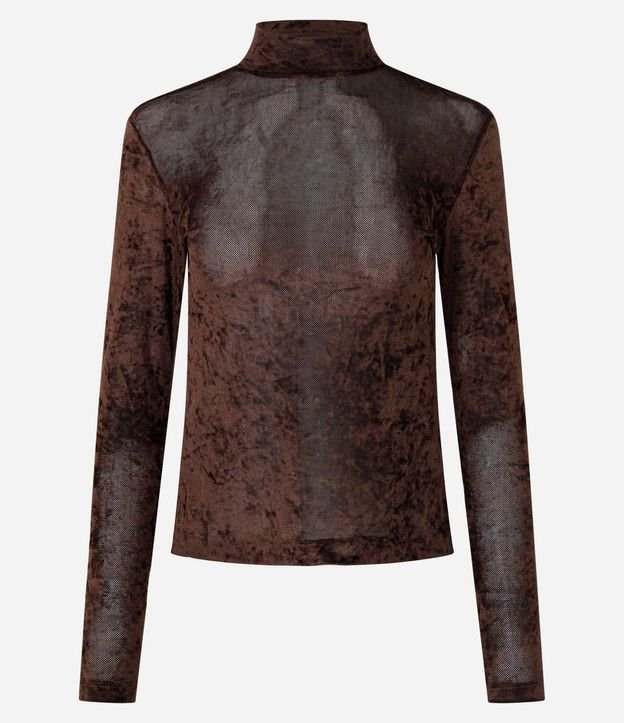 Blusa Manga Larga en Tule Atercipelado con Cuello Alto