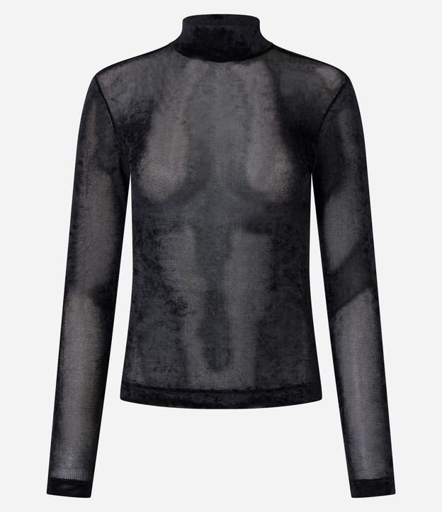 Blusa Manga Larga en Tule Atercipelado con Cuello Alto 5