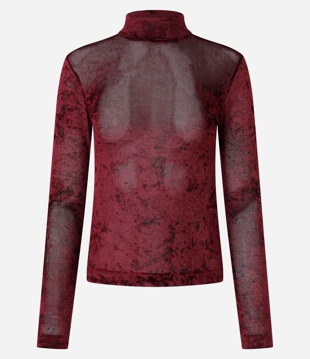 Blusa Manga Larga en Tule Atercipelado con Cuello Alto