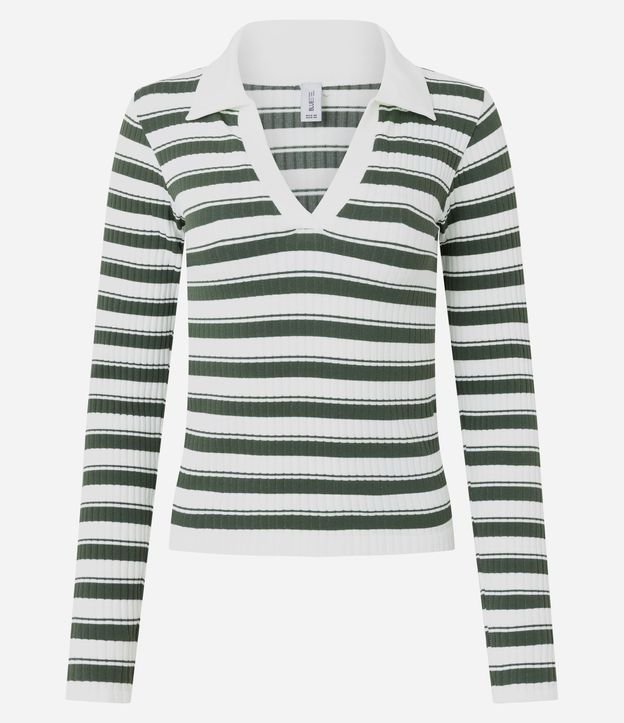 Blusa Seamless Rayada en Microfibra con Cuello Polo 5