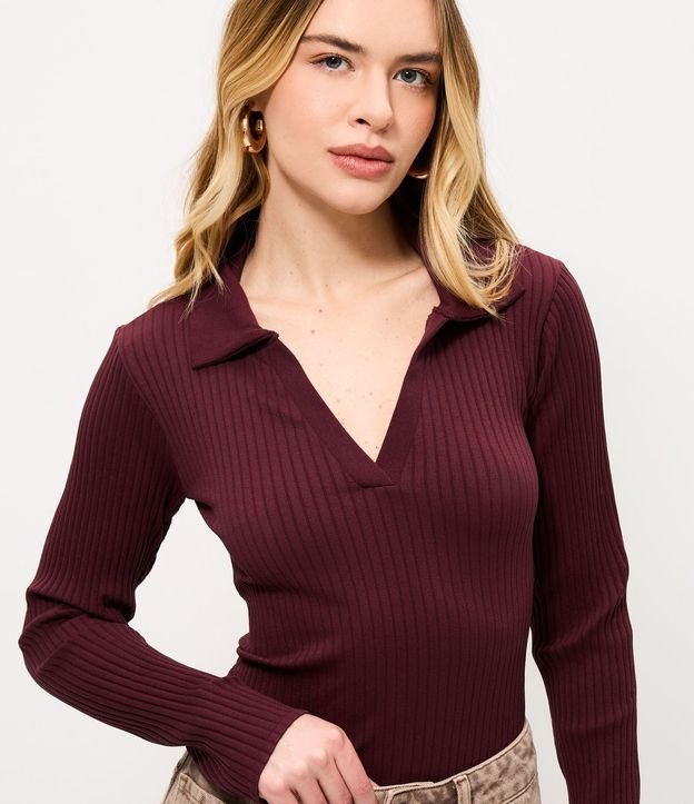 Blusa Seamless Manga Larga en Microfibra con Cuello Polo
