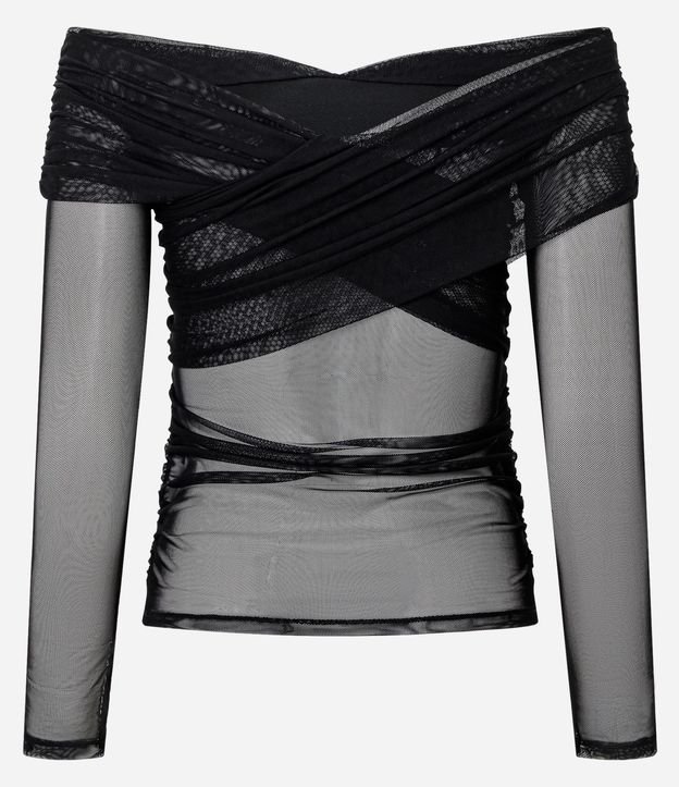 Blusa en Tule con Escote Hombro a Hombro Traspasado 7