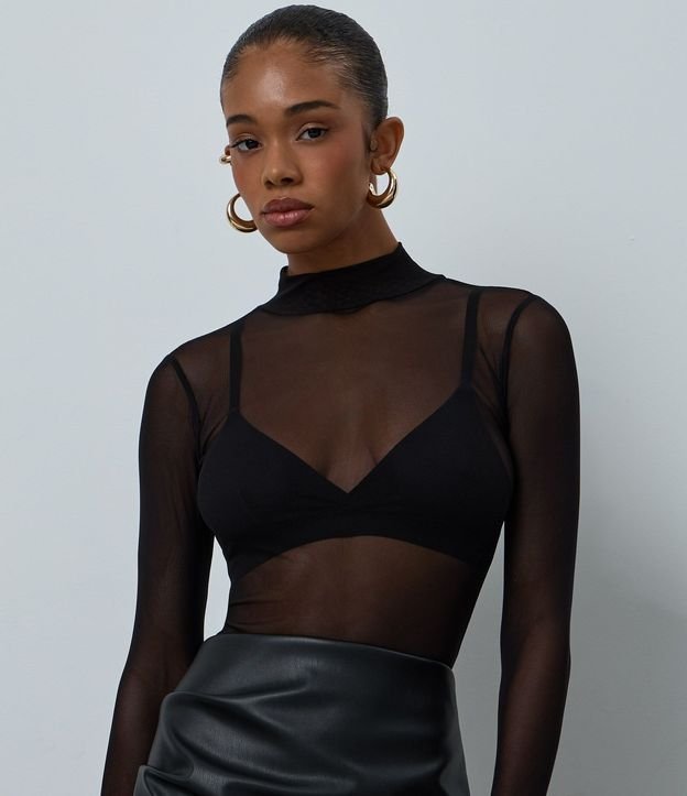 Body en Tule con Cuello Alto y Manga Larga 3