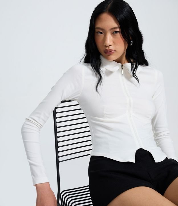 Camisa Manga Larga en Bengalina con Cremallera Delantera