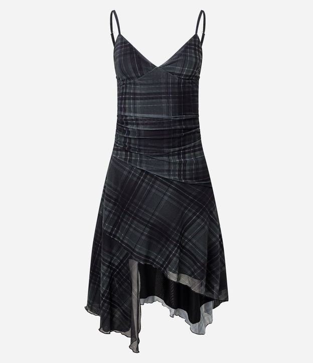 Vestido Midi Bretel Fino en Tule de Cuadros con Ruedo Asimétrico 5