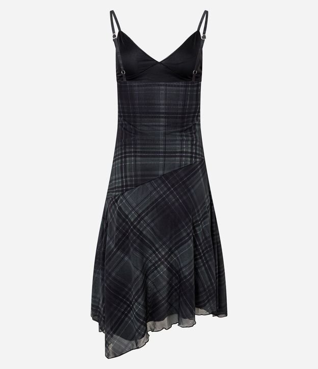 Vestido Midi Bretel Fino en Tule de Cuadros con Ruedo Asimétrico 6