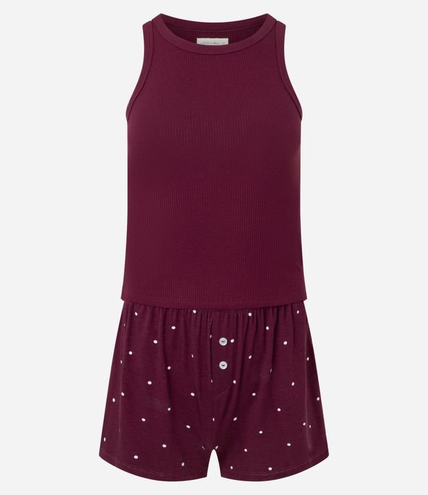 Pijama Femenina Corto de 2 Piezas en Rib con Lunares